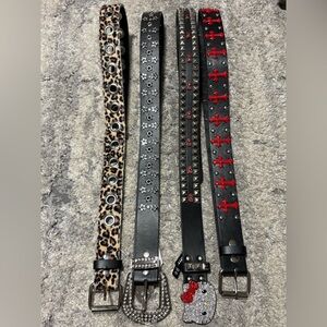 Hot Topic Black, Leopard, and Red Studded Belts